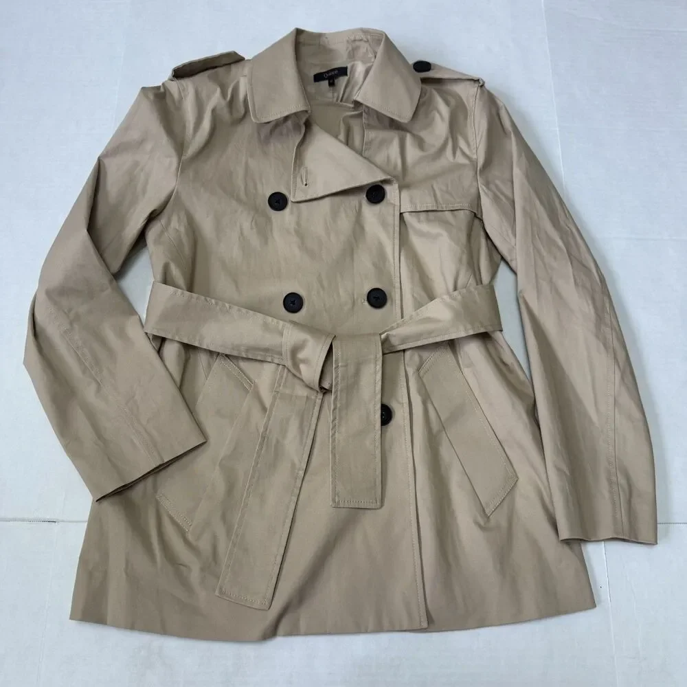 Quince Women Comfort Stretch Short Trench Coat Tan Khaki Outerwear Medium - Picture 1 of 14